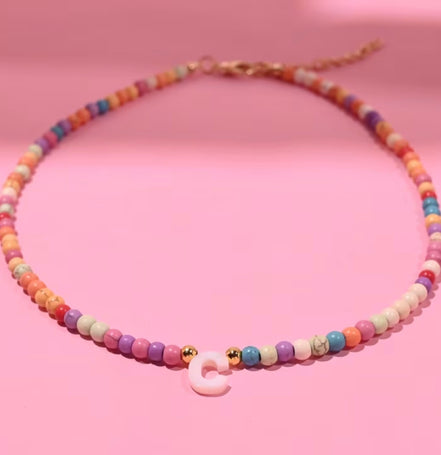 Personalised Initial Beaded Necklace | Multicolour Letter Necklace