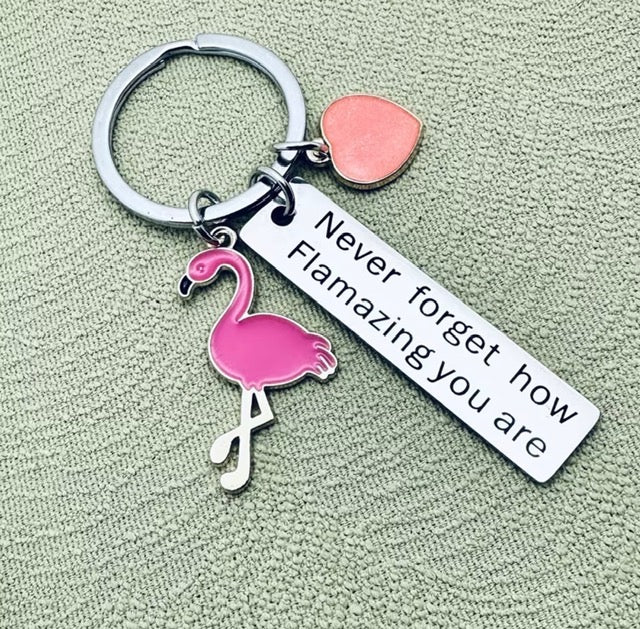 Flamingo Keychain with Positive Message