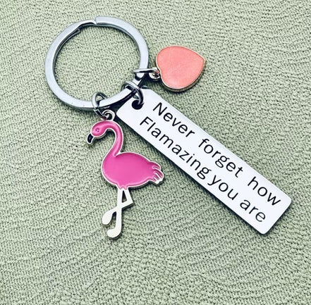 Flamingo Keychain with Positive Message