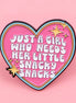 Pink Heart Snacky Snack Pin Badge