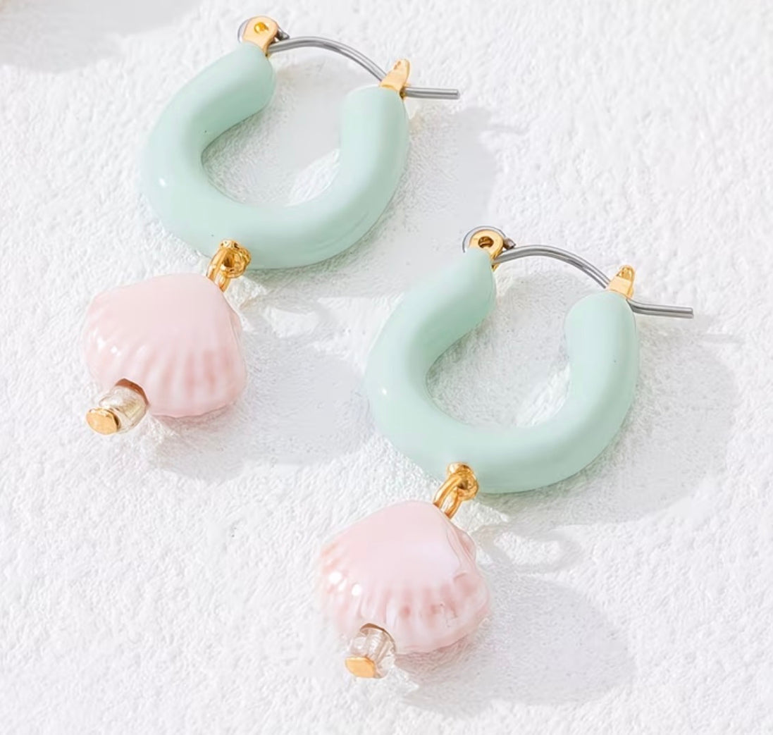 Mint & Pink Shell Drop Earrings