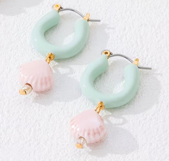 Mint & Pink Shell Drop Earrings