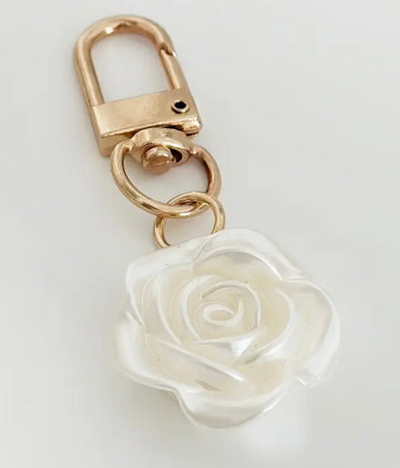 Pearl & White Rose Keyring