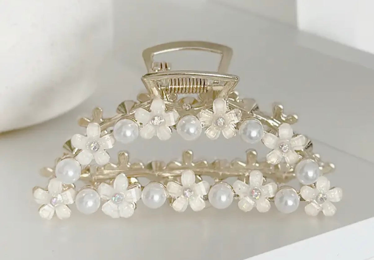 Pearl White Floral Hair Claw