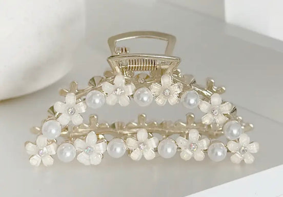 Pearl White Floral Hair Claw