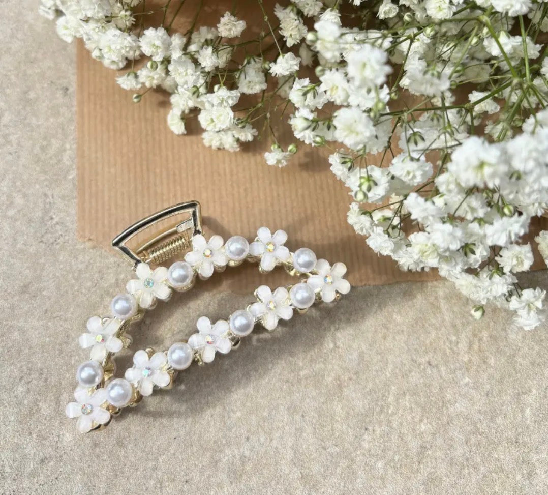 Pearl White Floral Hair Claw