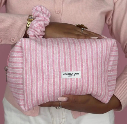 Pink Striped Make Up Bag