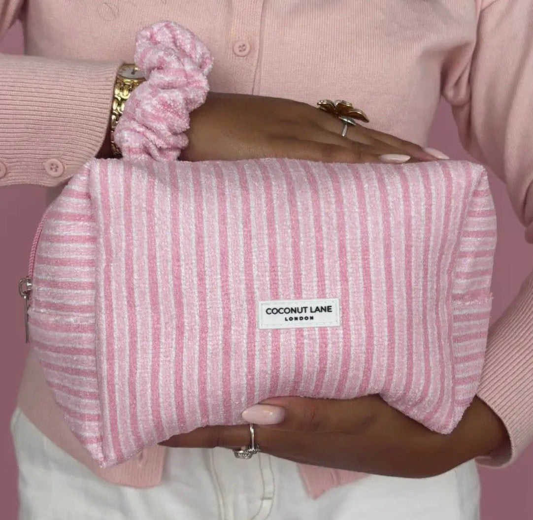 Pink Striped Make Up Bag