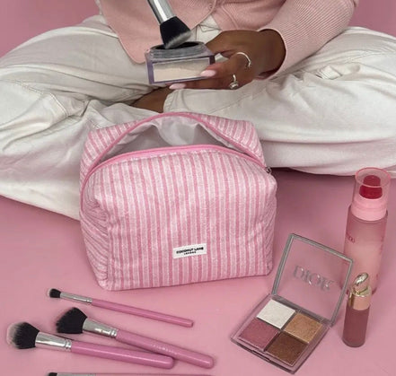 Pink Striped Make Up Bag
