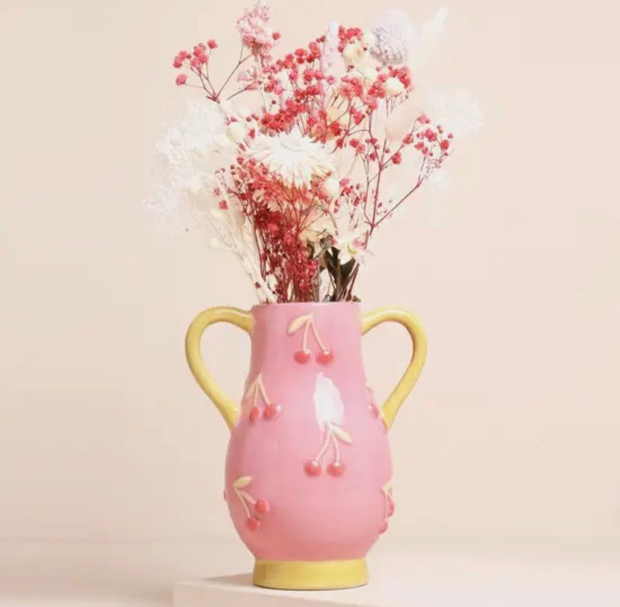 Pink & Yellow Cherry Vase