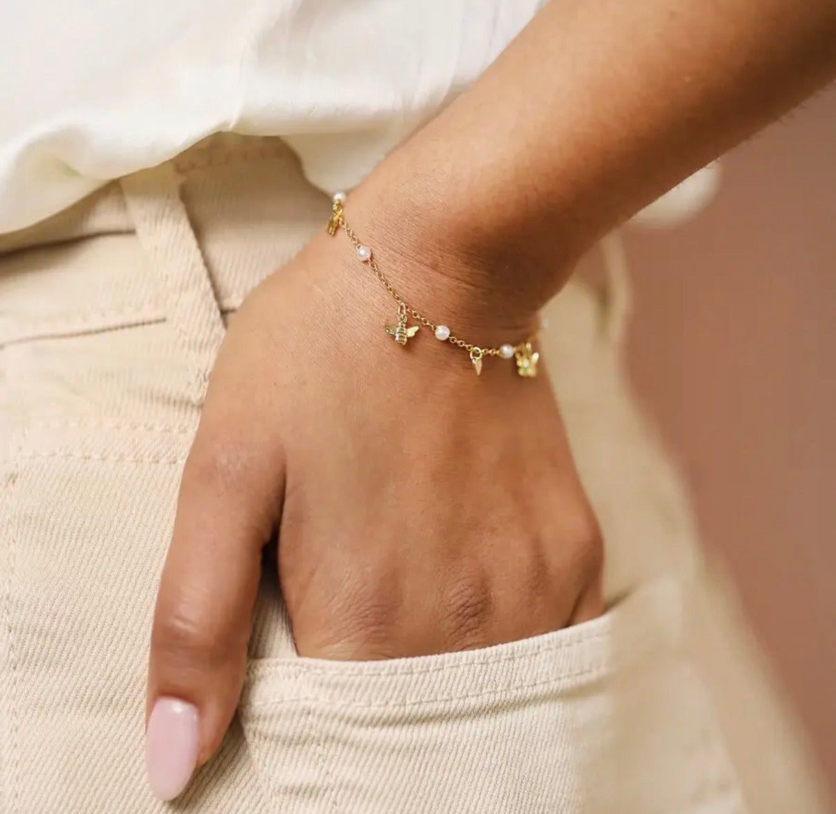 Pearl, Heart, Butterfly & Bee Delicate Bracelet