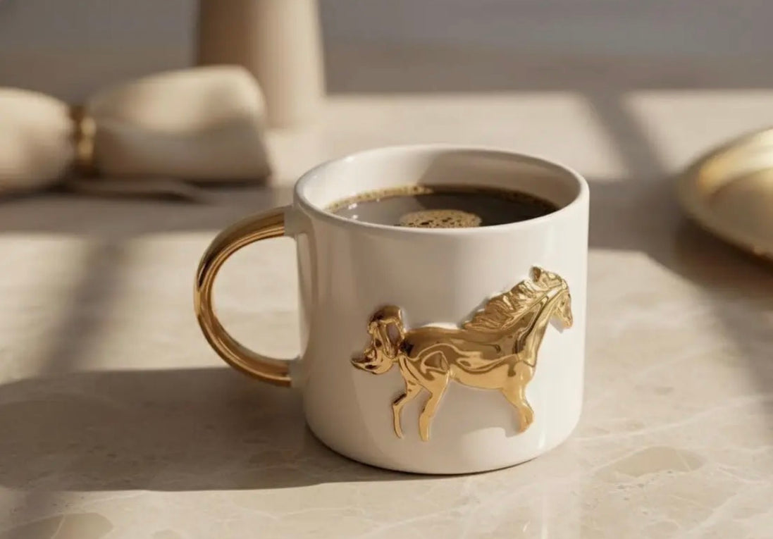 Hand Painted Golden Horse Cup 🐴