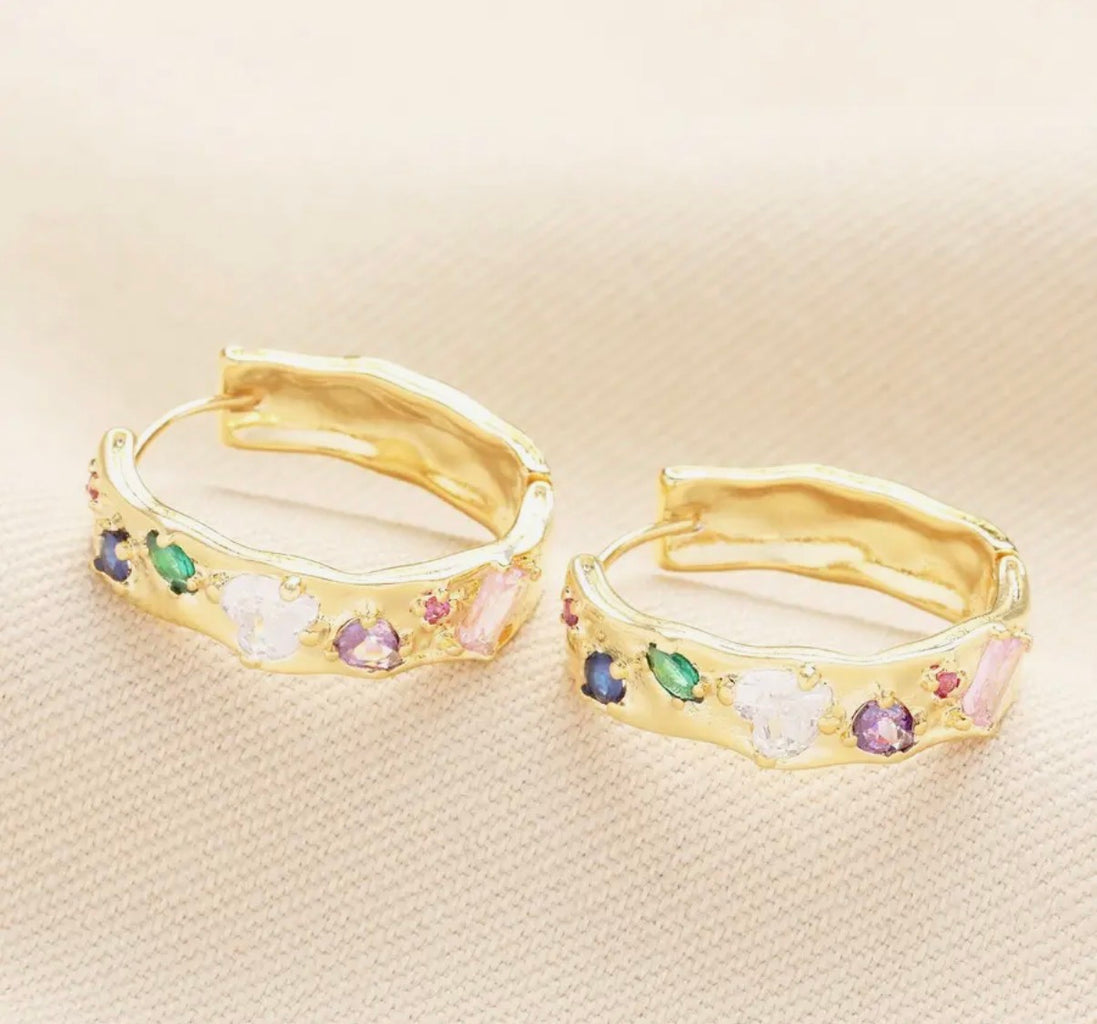Gold Huggie Hoop Earrings with Gemstone | Dainty Gold Earrings