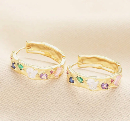 Gold Huggie Hoop Earrings with Gemstone | Dainty Gold Earrings