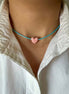 Blue & Pink Ceramic Heart Choker Necklace | Adjustable