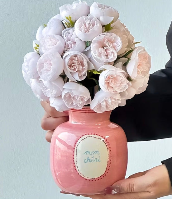 Hand Painted 'Mon Cheri' Pink Ceramic Vase