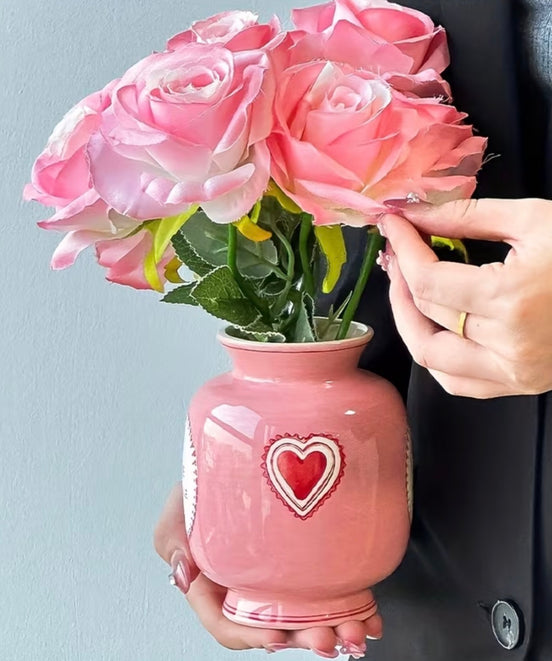 Hand Painted 'Mon Cheri' Pink Ceramic Vase