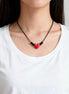 🖤 Black Beaded Choker Necklace with Red Heart ❤️