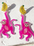 🐒 Pink Monkey & Banana Dangle Earrings 🍌