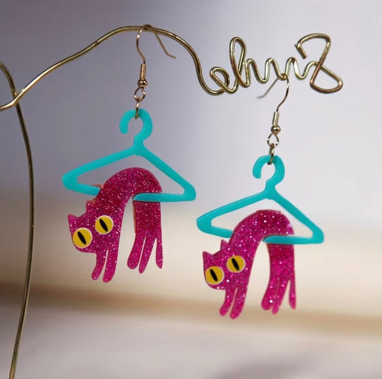 🐱 Crazy Pink Cats  Earrings