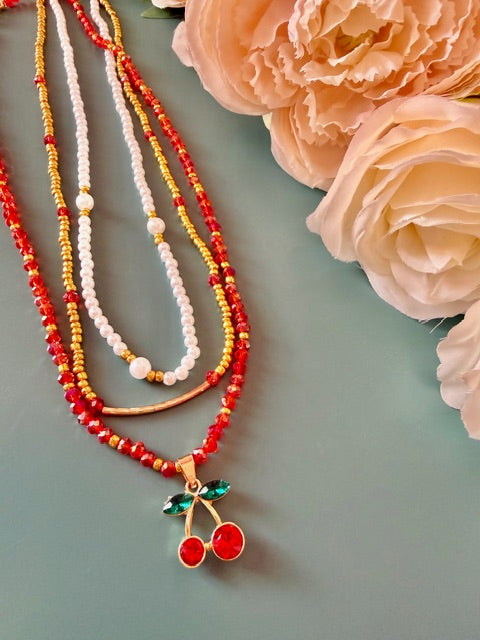 🍒 Triple Layer Cherry Centrepiece Necklace ✨