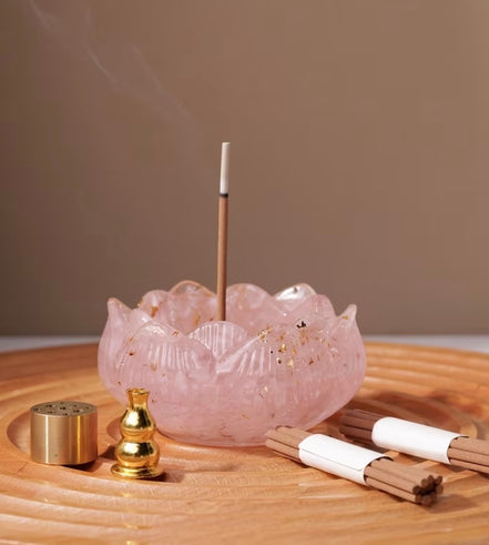 🏵️ Zen Lotus Burner Set with Natural Crystal Stones 🔮