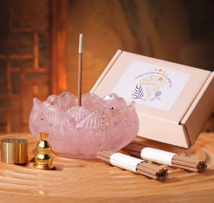 🏵️ Zen Lotus Burner Set with Natural Crystal Stones 🔮
