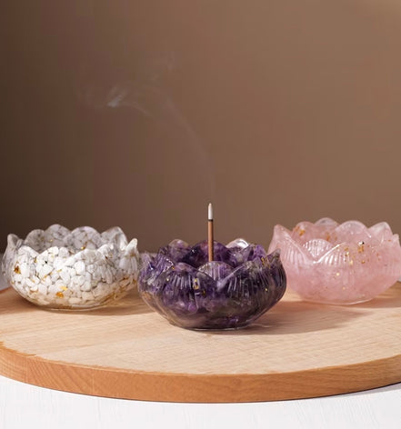 🏵️ Zen Lotus Burner Set with Natural Crystal Stones 🔮