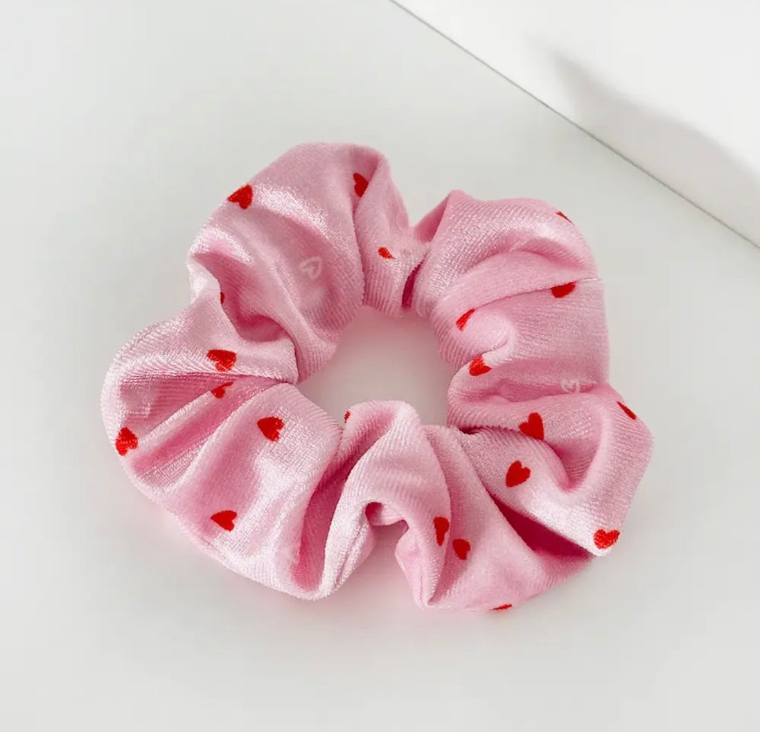 Pink Scrunchie with Red Hearts