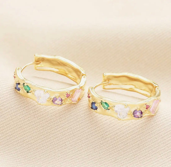 Molten Gem Huggie Hoops in Gold
