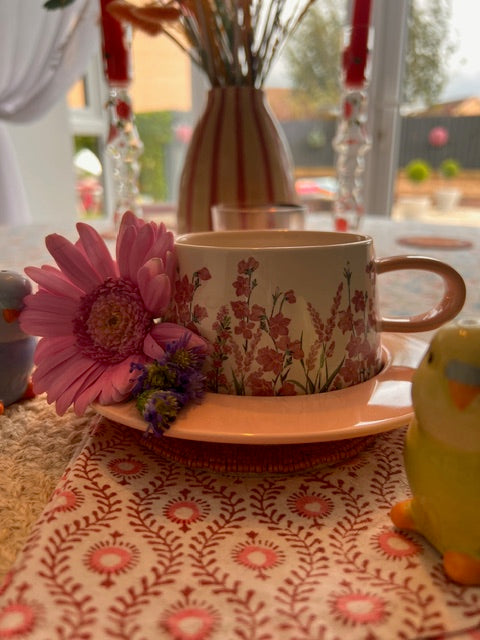 Pink Floral Cup & Saucer