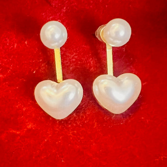 Pearl White Heart Drop Earrings